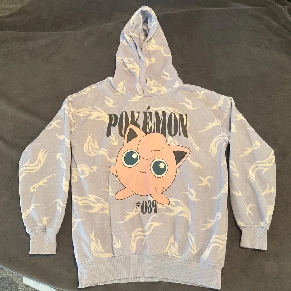 H&M Pokémon Jigglypuff Printed Oversized Light Blue Hoodie Kids Size 12/14 Rare